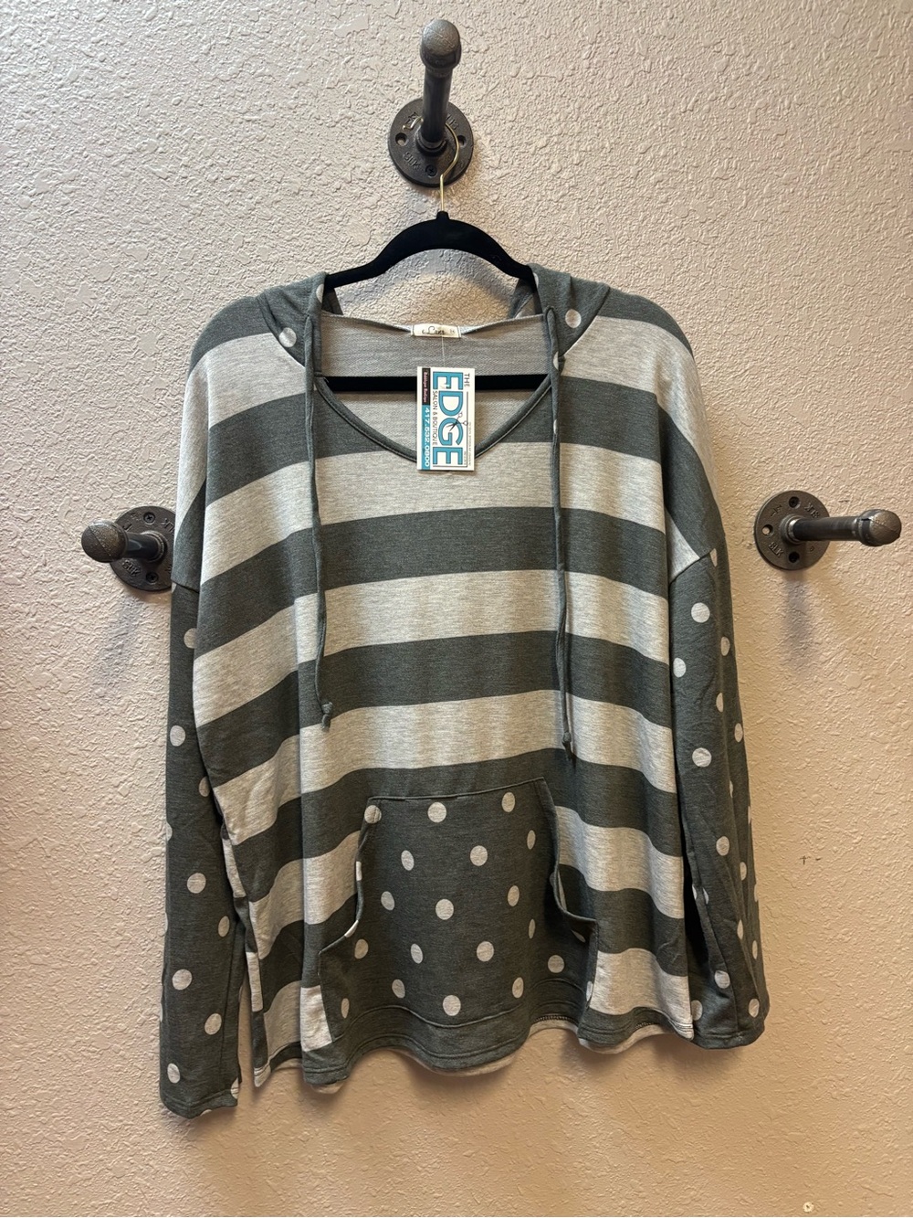 edge Olive & Cream Striped Pullover Hoodie Sweater